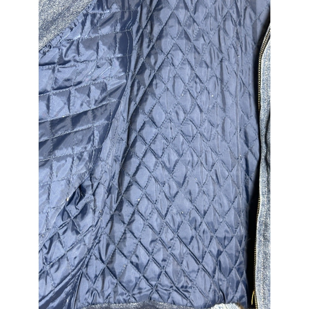 VTG KC Collections Denim Jacket Fur Collar Fringed Hem Size XL Quilted‎ - Picture 7 of 8